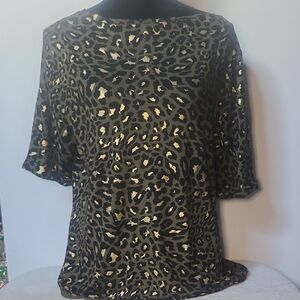 CHICO'S Brand Gold Foil Leopard Print Women's Top